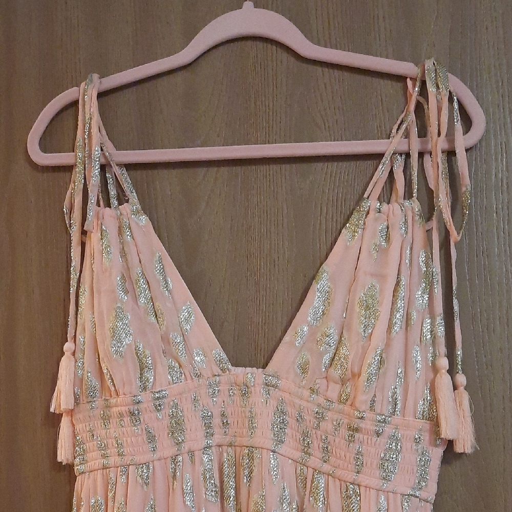 Altar'd State Coral Maxi Dress with Gold Accents - Picture 3 of 8